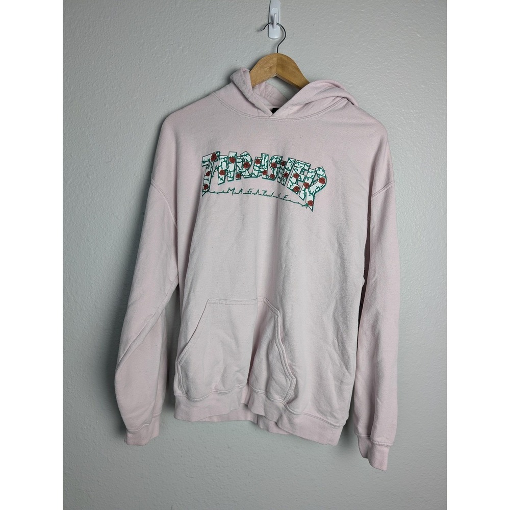 Thrasher Hoodie Mens Large Pink Rose Graphic Pullover‎ Fleece Logo Skateboard